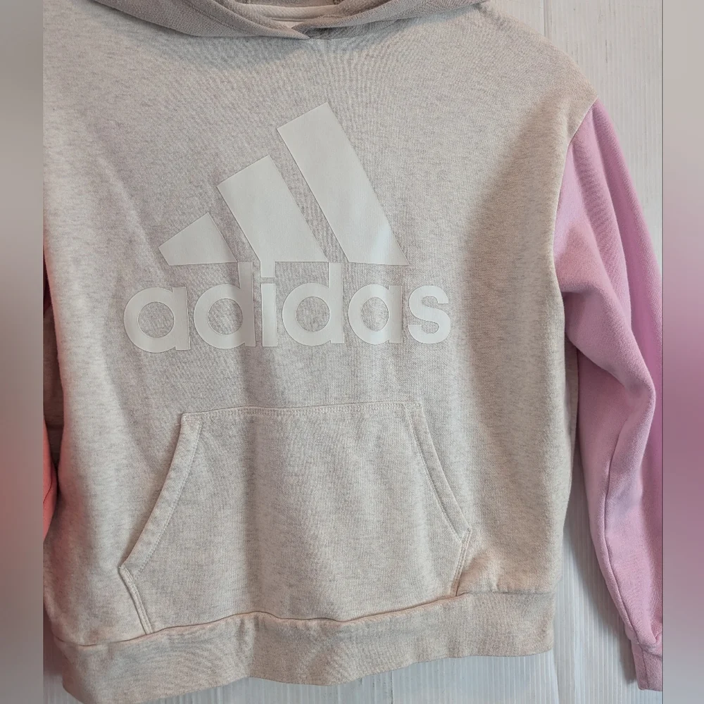 ADIDAS Kids' Colorblock Hoodie - Beige, Pink, and Lavender Size 14